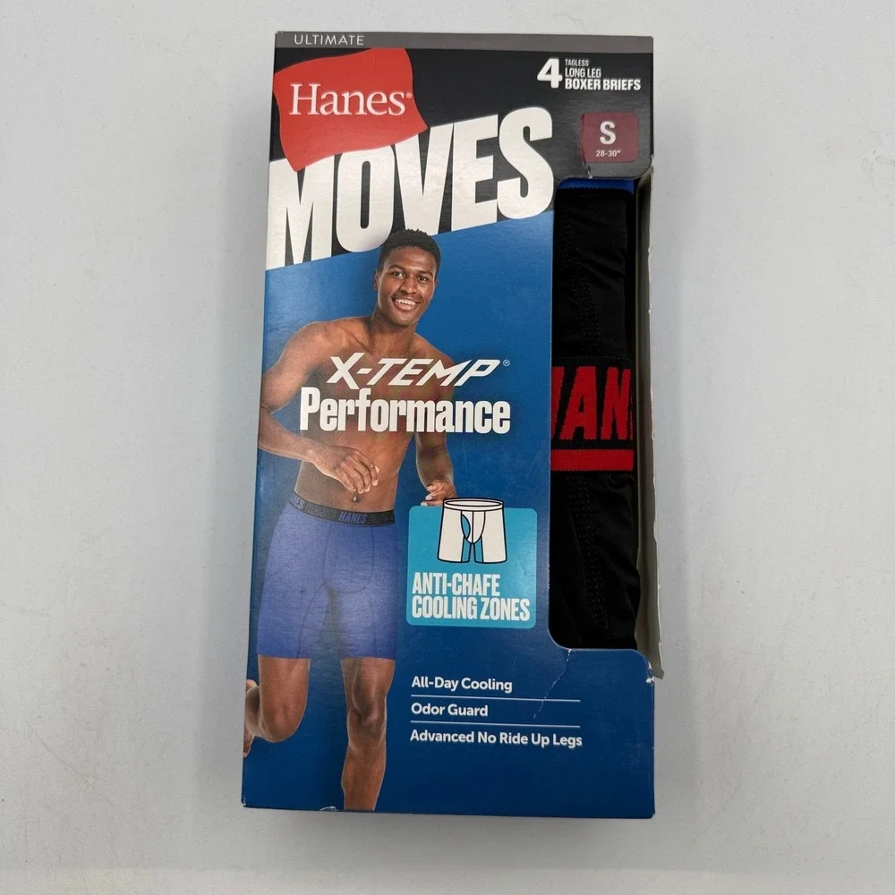 Hanes Boxer Briefs Men Small Black X-Temp Performance 4-Pack Long Leg UM2LA4